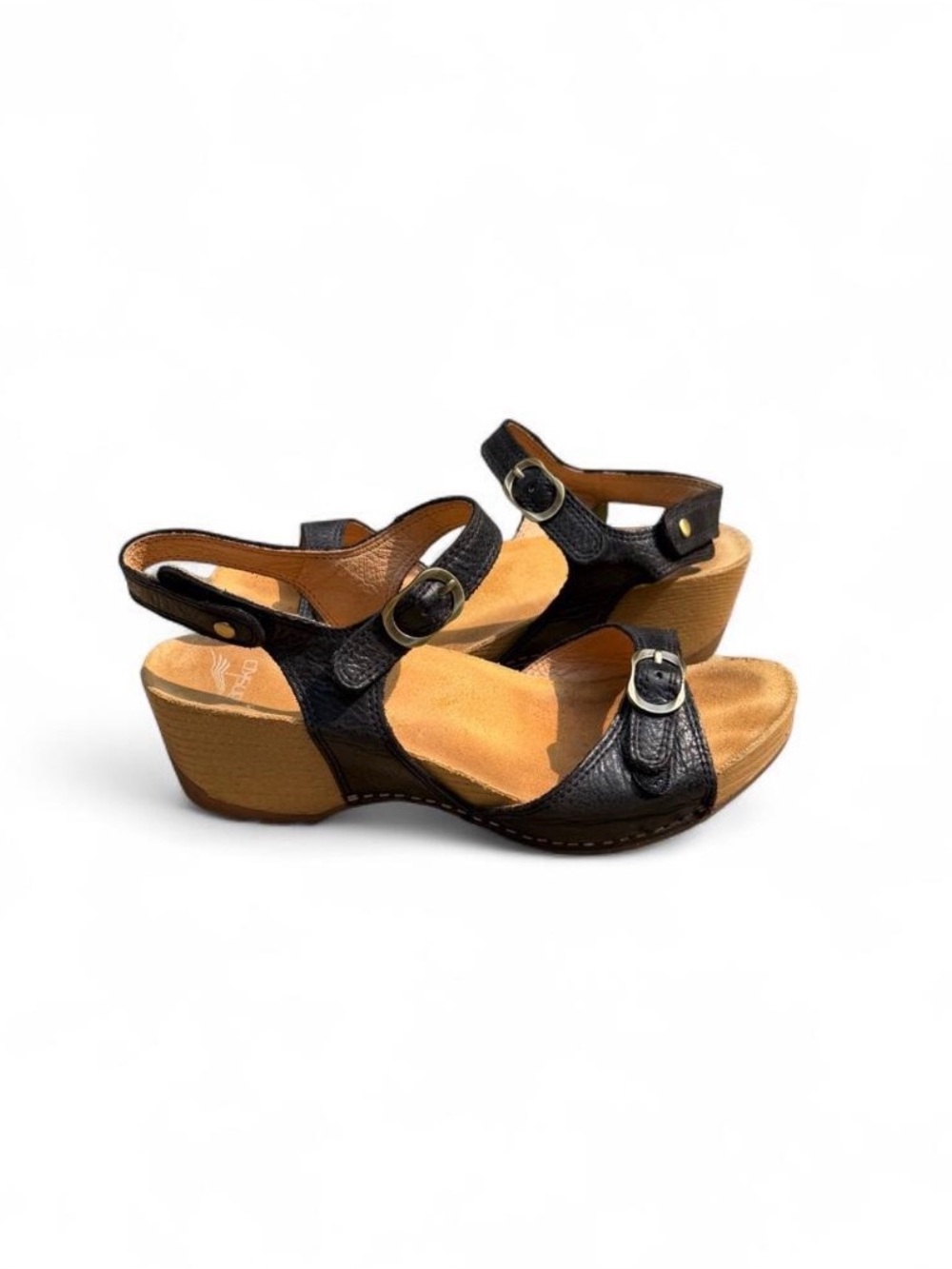 Dansko Tricia Black Leather Comfort Wedge Sandals EU 37 VGUC